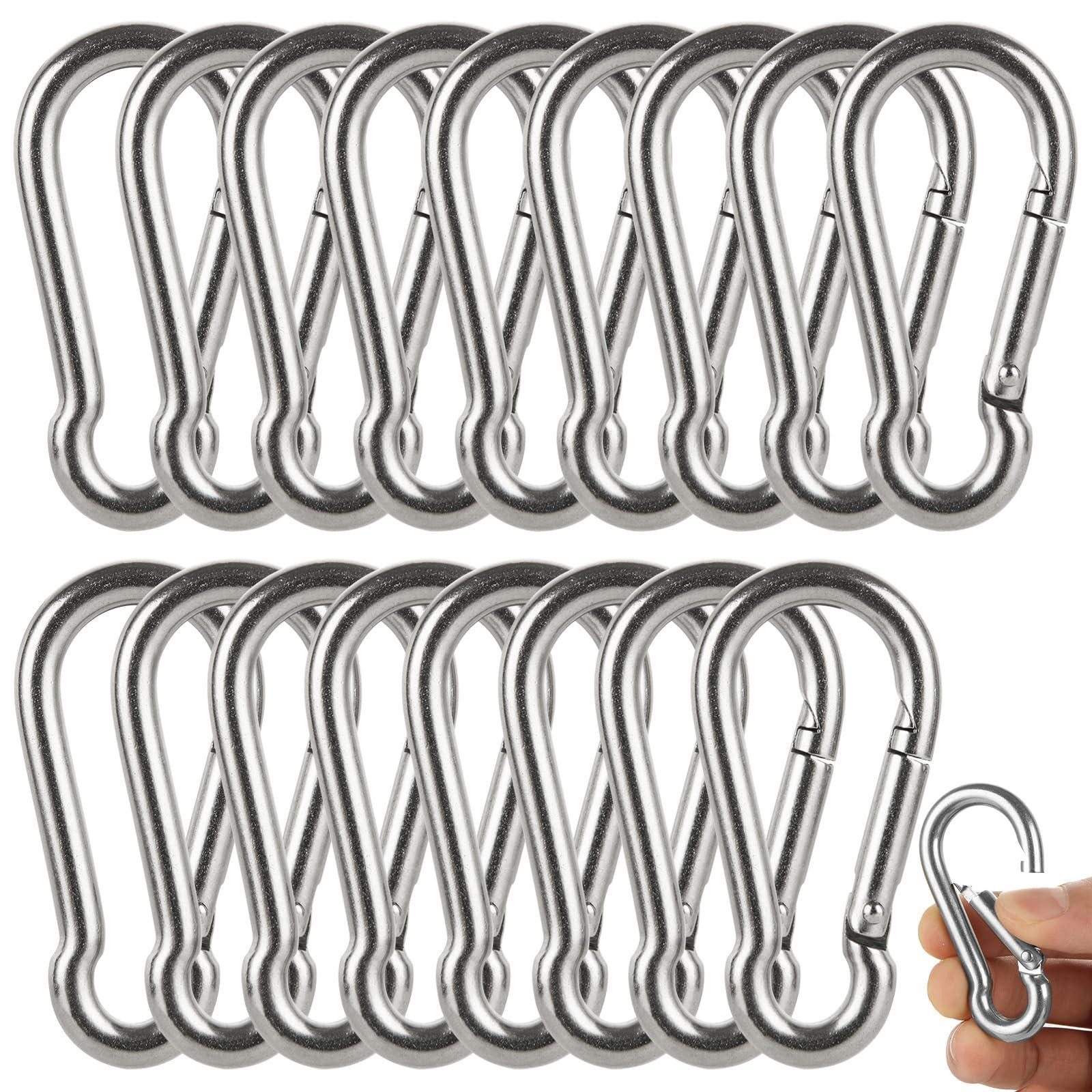 Set van 16 roestvrijstalen karabiners M6 x 60 mm voor kamperen en tuinieren