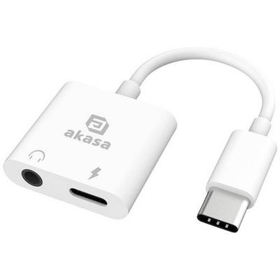 Akasa USB-C®, Audio Adapter mit Ladebuchse [1x USB-C® - 1x Kopfhörer (3.5 mm Klinke), USB-C® Buchse (Power Delivery)] AK-CBCA30-08WH