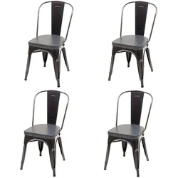4er-Set Esszimmerstuhl MCW-H10e, Küchenstuhl Stuhl, Chesterfield Metall Kunstleder Industrial Gastronomie ~ schwarz-grau
