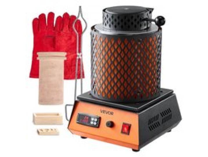 VEVOR digitaler Goldschmelzofen Maschine mit 5 kg Keramiktiegel, elektrischer Schmelzofen 1500 W max. 1150 ℃, Metallschmelzofen Set für Schmuckherstellung Metallbarren Metallkomponenten Schwarz