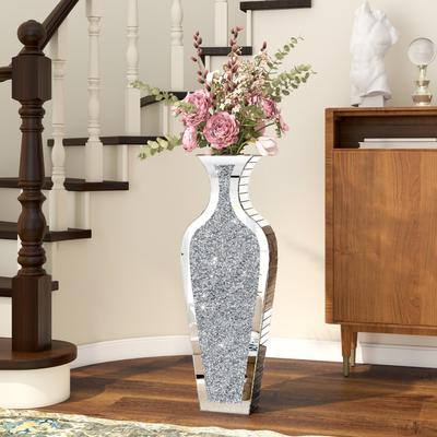SHYFOY Sleek Mirrored Glass Floor Vase with Crushed Diamond Inlay