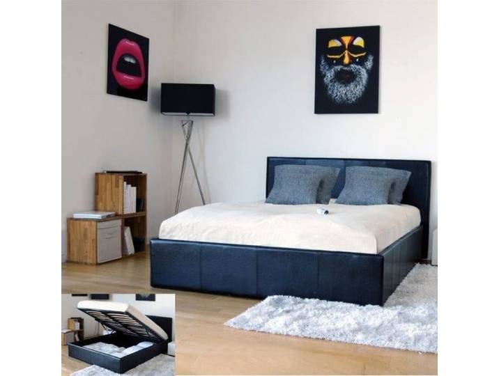 Lit coffre adulte BARCELONA 140x190 finition noir - Structure métal - Sommier inclus