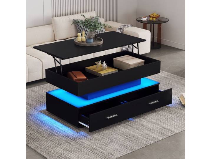 Table basse - SOGEU - sogeu - Réglage hydraulique - LED Bluetooth réglable - 2 tiroirs et rangement ouvert