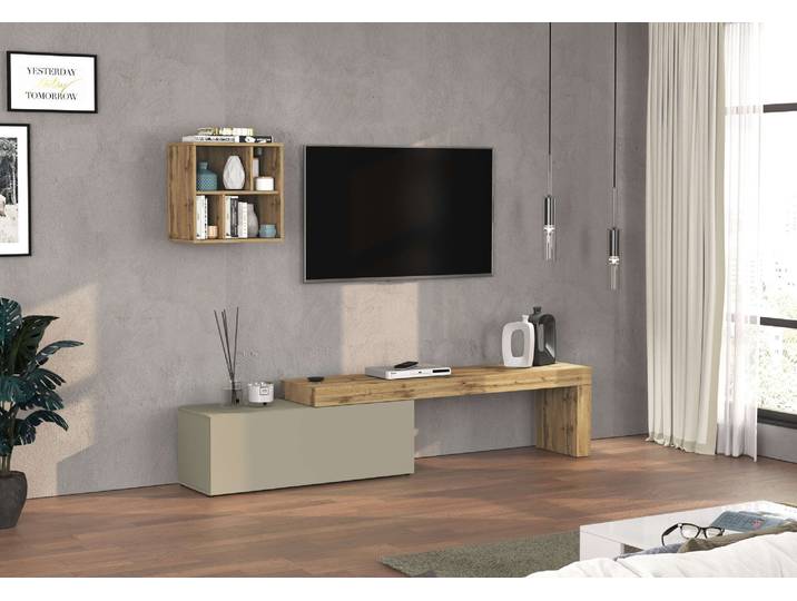 TV-Wand OTTO HOME Chronos TV-Set, Wohnwand – Elemente frei platzierbar, Made in Italy , braun (taube, eiche wotan), B:240cm H:190cm T:40cm, Kastenmöbel-Sets, TV-Wand, Lowboard Breite 240 cm, Hängeregal Breite 50 cm, Made in Italy