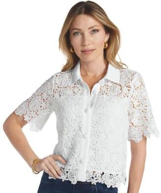 Masseys Blossom Button-Down Blouse (Size 6) White, Polyester