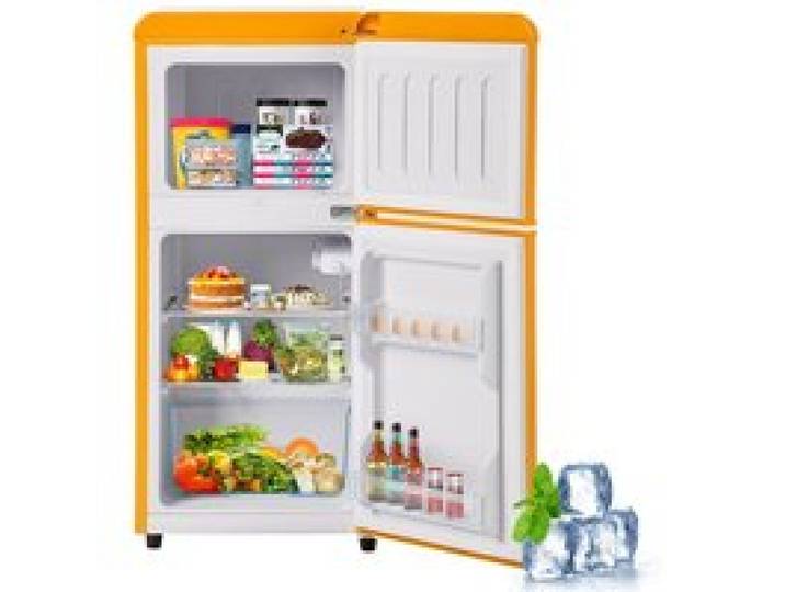 Réfrigérateur combiné - 60L - LED - classe E - tapis antidérapants - réfrigérant R600A pour protéger lozonosphère - jaune