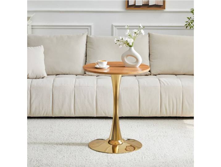SENVIRO table d appoint style Mid Century plateau aspect bois base doree bois et or