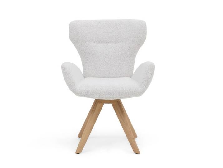 Musterring JustB! SP150 Schalensessel - in verschiedenen Bezugs-und Gestellvarianten - Bouclé Alpine champagne - Stativgestell Eiche massiv - inkl. Drehfunktion Drehfunktion, Rückholfunktion Modern, Skandinavisch