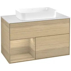 Villeroy und Boch Finion Waschtischunterschrank F651PCPC 100x60,3x50,1cm, Regal links Oak Veneer, Oak Veneer