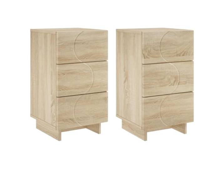 Coespram Nachttisch 2er Set Sonoma-Eiche 33,5x34,5x60cm Vielseitiges 2er Beistelltisch Set mit kompakten Maßen und integrierten Schubladen für Ordnung im Schlafzimmer.