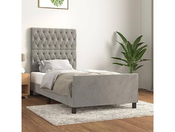 YNGBHFNOP Weicher Samt höhenverstellbares Kopfteil stabil 90x190 cm Grau Bettgestell ohne Matratze Hellgrau 90x190 cm Samt mit verstellbarem Kopfteil stabil Holz Lattenrost Schlafzimmer Bettrahmen