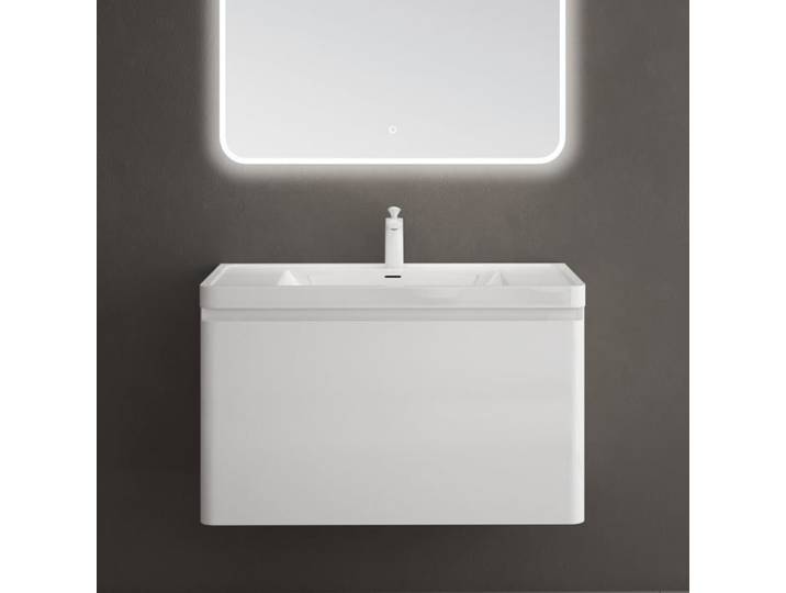 doporro Meuble de Salle de Bain Suspendus Blanc 90x48x50cm Ensemble de 2 Pièces Meuble avec Lavabo Design Ancona