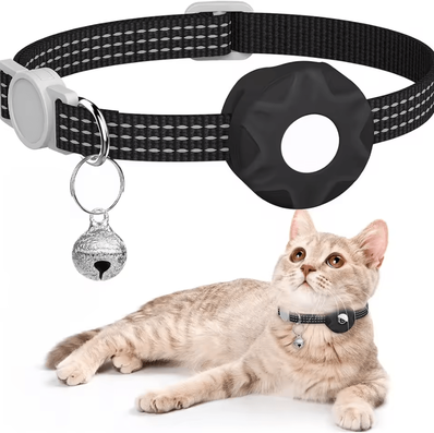 Inspire Curations TrackBell AirTag Cat Collar Reflective Safety Collar With Bell black no Airtag Locator
