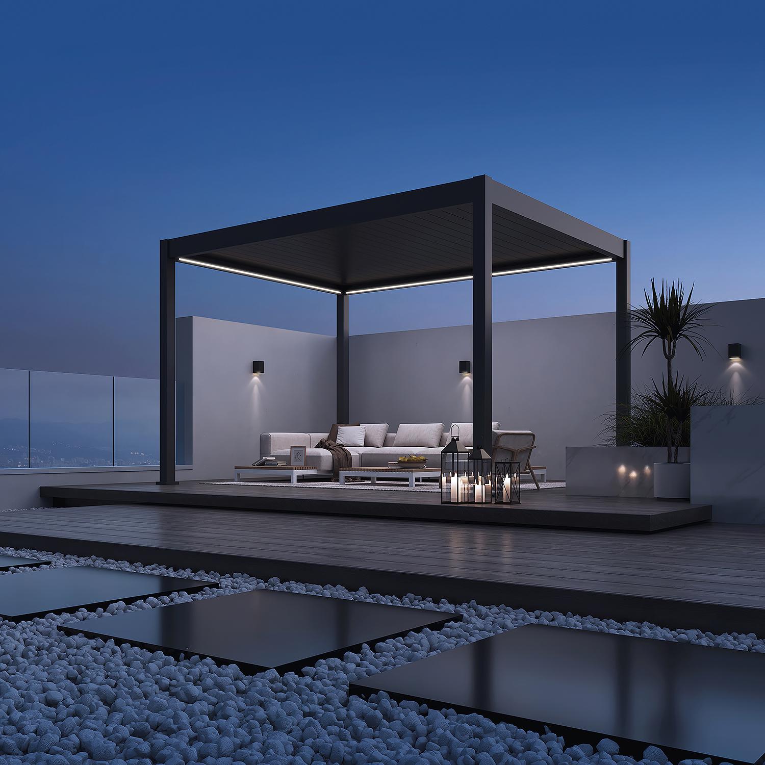 Weide E-Deluxe elektrische Pergola Voll-Aluminium 3,6x4m mit Lamellendach anthrazit