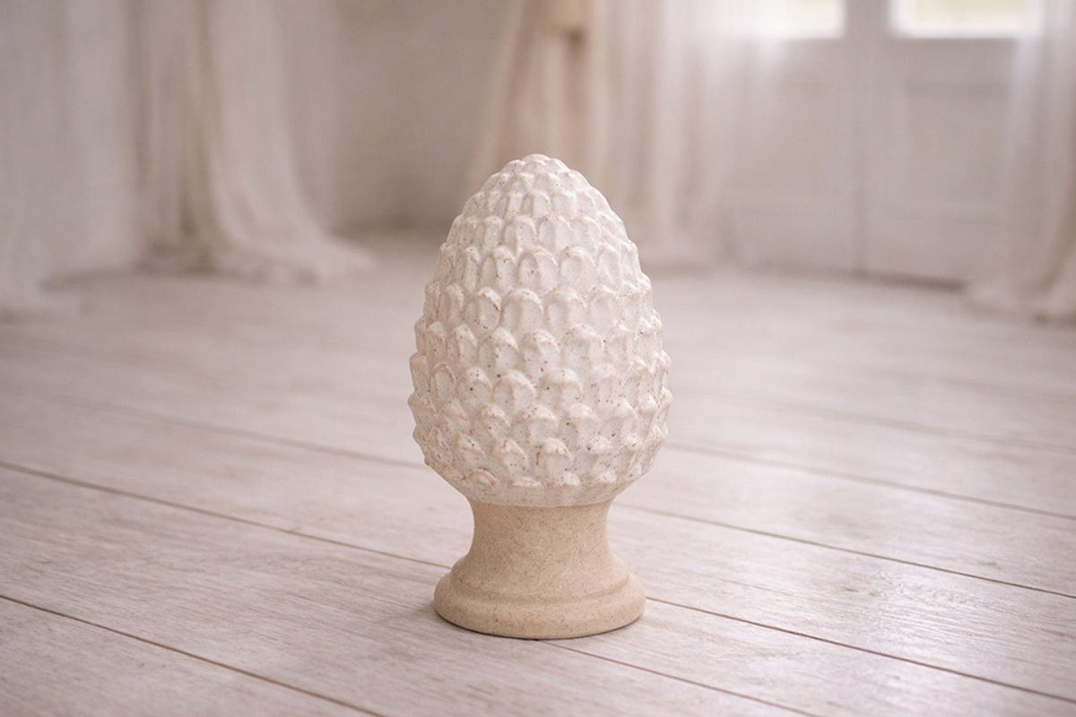 Clayre & Eef Decoratie Beeld Dennenappel Beige Aardewerk Ø 9x15 cm