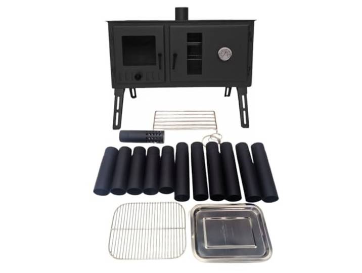 Outbacker Firebox Range Zeltofen mit Backofen & 2,66 m Rauchrohr – 3,5 kW Holzofen mit Glastür, 20,5 kg – Für Camping, Glamping & Bell-Zelte (Ofen-Set)