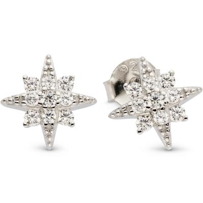 Paar Ohrstecker FIRETTI "Ohrringe Sternform Silber rhodiniert mit Zirkonia weiß", silber (silberfarben, kristallweiß, kristallweiß), Ohrringe, Damen, Silber 925 (Sterlingsilber), mit Zirkonia (synth.)