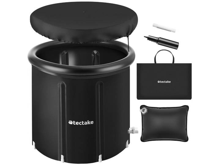 tectake Eisbadetonne Helsinki, inkl. Tragetasche, Pumpe und Wasserkissen, schwarz, Schwarz, Kunststoff, Rund, 75x75x75 cm, Freizeit & Co, Wellness & Gesundheit, Whirlpools