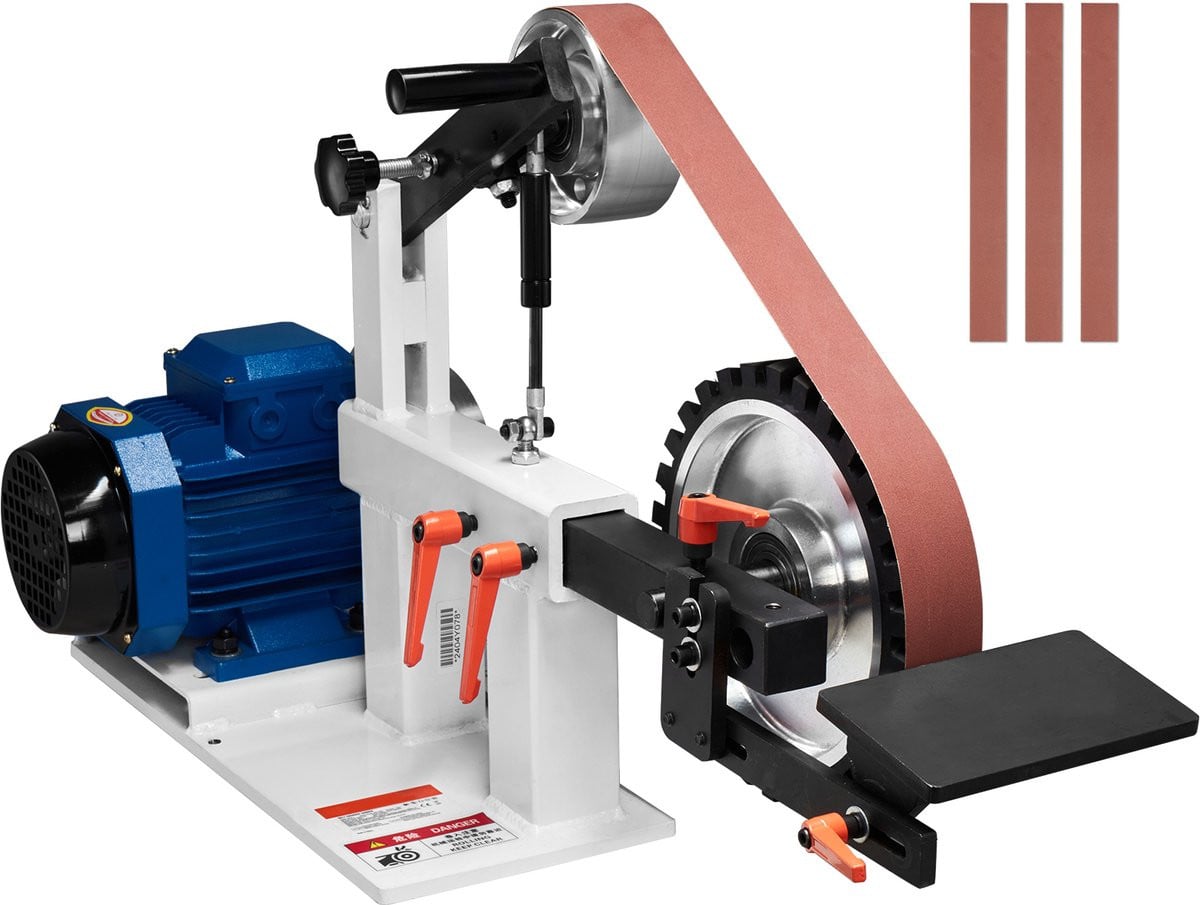 Bandschuurmachine en polijstmachine met variabele snelheid en VFD, 1500W 2HP, inclusief 3 slijpvormen, wit