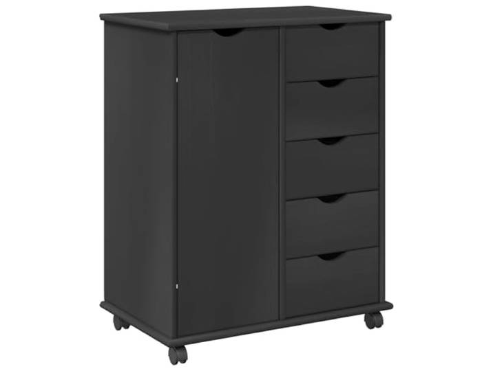 QINXIXINAIXI Rollschrank 63,5 x 39 x 79 cm Massivholz Kiefer Grau Vier Rollen, verstellbare Regale, Schubladen auf Schienen, Scharniertüren, matte Oberfläche, pflegeleicht