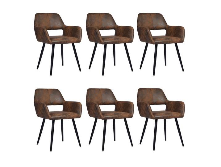 Meubles Cosy Esszimmerstühle 6er-Set, Vintage-Sessel, gepolstert, Sitzfläche in Wildlederoptik, Braun, 56x78x56 cm, Esszimmer, Stühle, Armlehnstühle