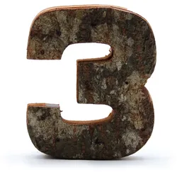 Rustic Bark Number - "3"  - 7cm