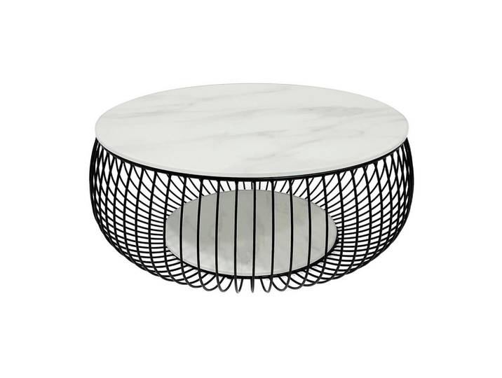 Livetastic Couchtisch, Schwarz, Weiß, Metall, Glas, Marmoroptik, rund, 86x35x86 cm, Wohnzimmer, Wohnzimmertische, Couchtische, Couchtische Marmoroptik