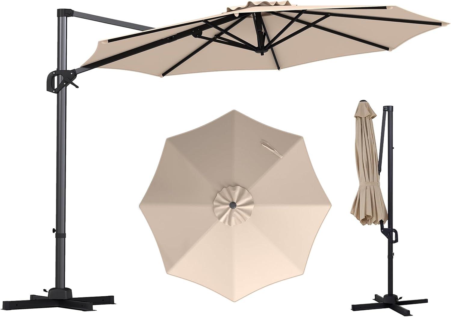 COSTWAY Ampelschirm aus Aluminium, 300 x 300 cm, mit Kurbel, beige