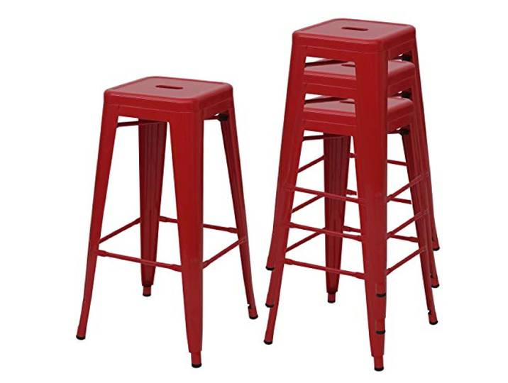 Mendler 4er-Set Barhocker HWC-A73 Metall stapelbar - rot