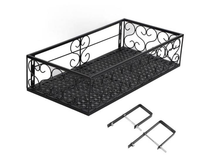 Support suspendu balcon en fer forgé – Pour pots de fleurs – Fixation sur clôture ou rebord – Compatible rambardes 6 5 cm – Idéal
