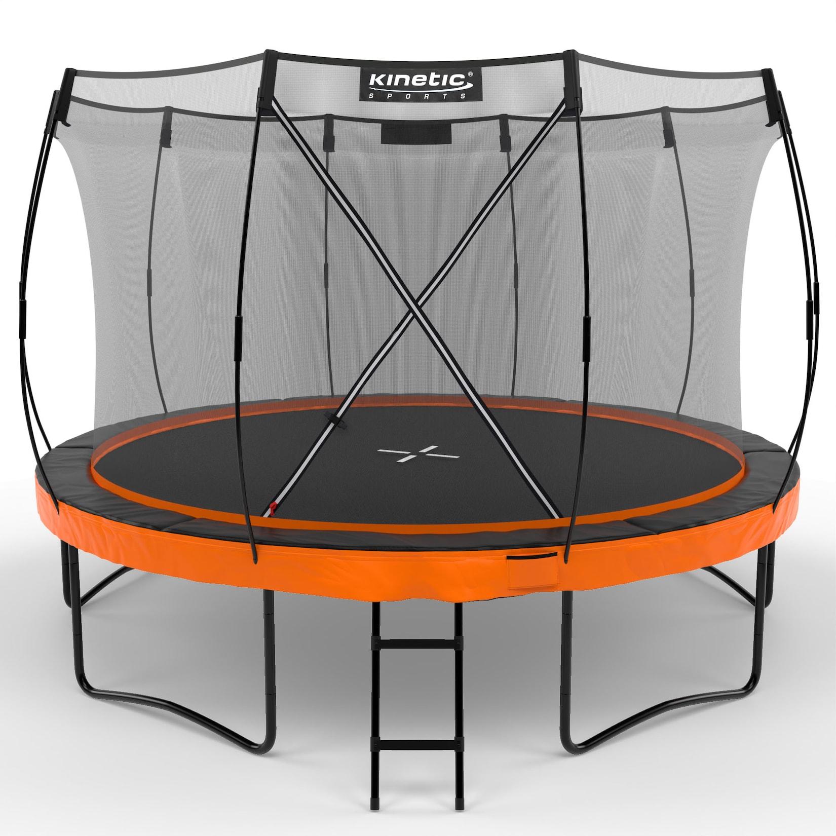 KINETIC SPORTS Trampolin Outdoor 'Ultimate Pro' Ø 244/305/366 cm, rundes Gartentrampolin mit Sicherheitsnetz, bis 120/150/160 kg Sunset Orange Ø 366 cm