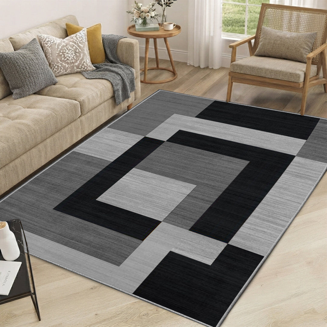 East Urban Home MILO Black & Grey Abstract Machine Tufted Area Rug MILO BLACK & GREY Rectangle 160 x 300 cm