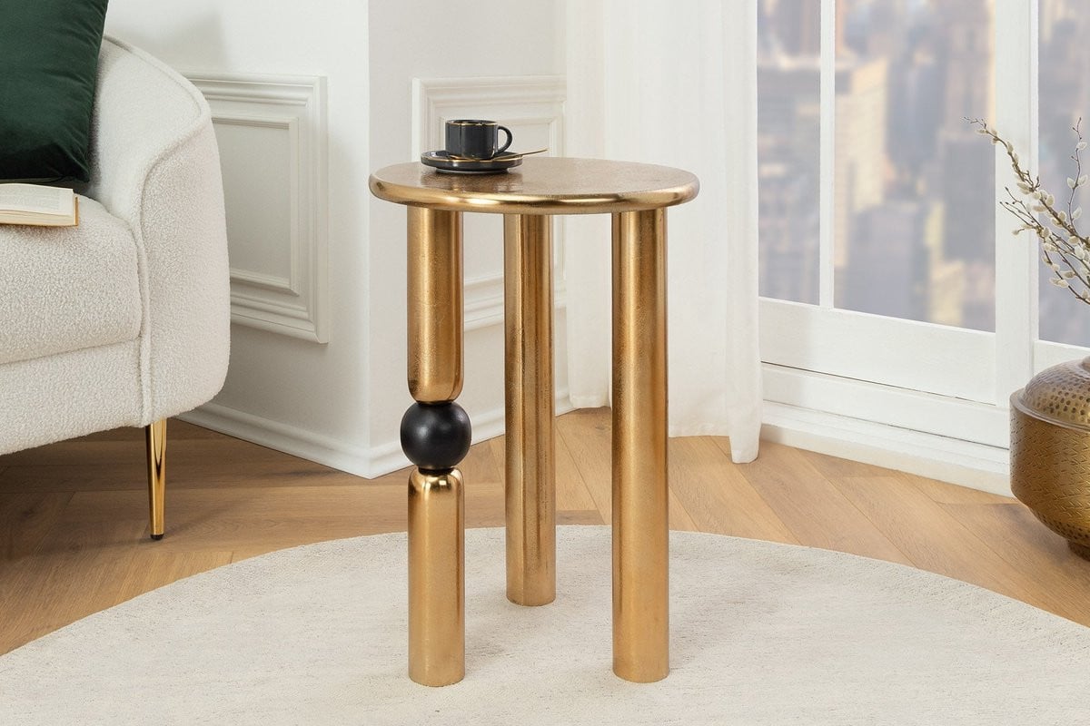 Handgemaakte ronde bijzettafel ABSTRACT goud zwart metaal Diameter: 55 cm