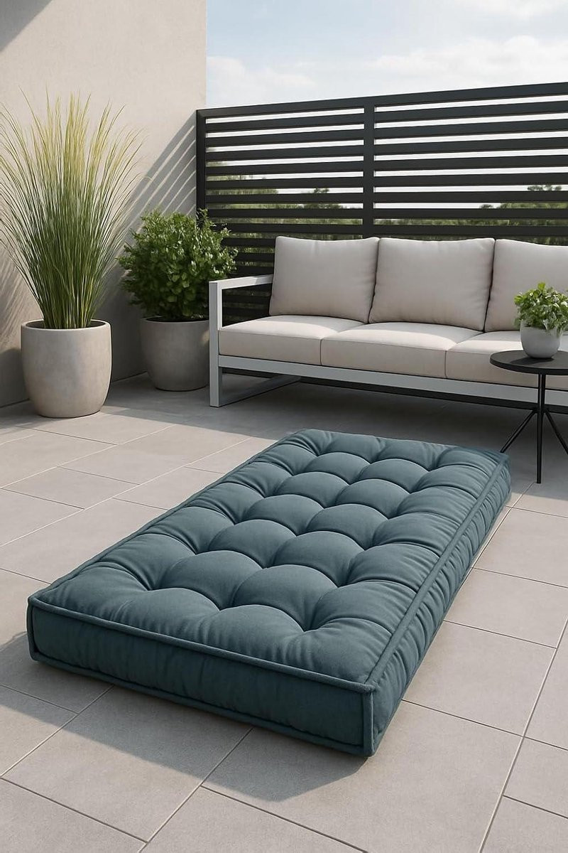Gewatteerd Matras Futon in Donkerblauw met Zachte Fluweel - B/D/H: 110 x 60 x 10 cm