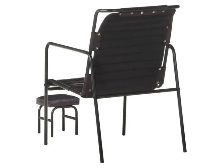 Fauteuil de relaxation avec repose-pied - VINGVO - Noir - Cuir véritable - Vintage - Intérieur