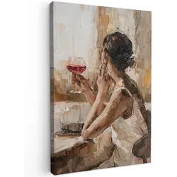 LEINWANDBILD Ölgemälde - Frau - Wein Wanddeko Schlafzimmer 60x90 cm