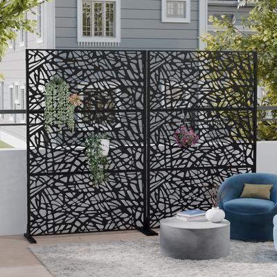 Lirago 2Pcs Metal Privacy Screen Freestanding Outdoor Divider Rust-Proof Galvanized Steel Decorative Fence Panel