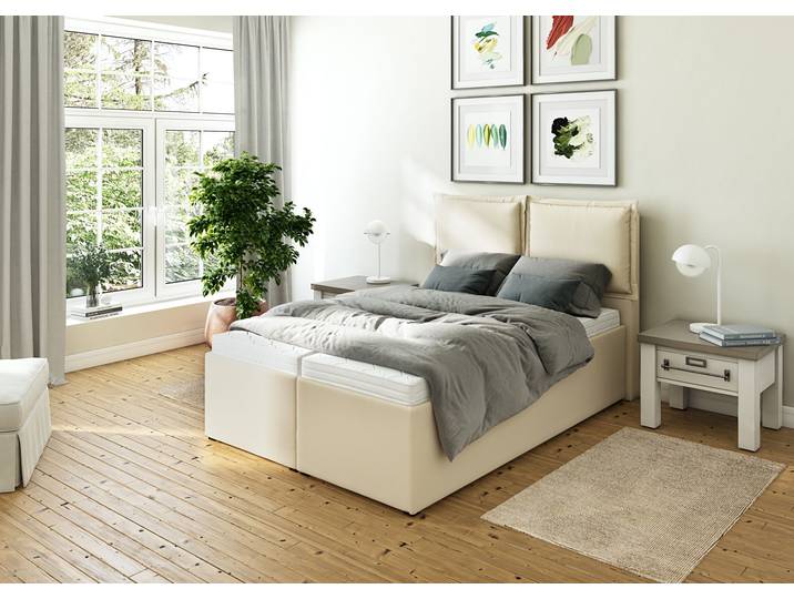 Polsterbett, Struktur Fein, Beige, 147×215 cm, Mit Stauraum & Bonell-Federkernmatratze, Maintal