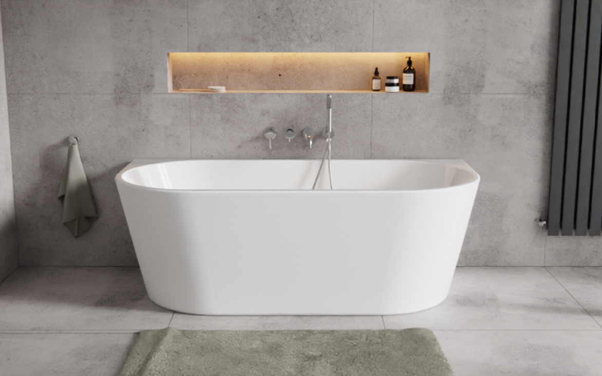 Besco Vica New wanna 150x80cm wolnostojąca przyścienna z odpływem klik-klak gun metal grafit #WAS-150VNGO