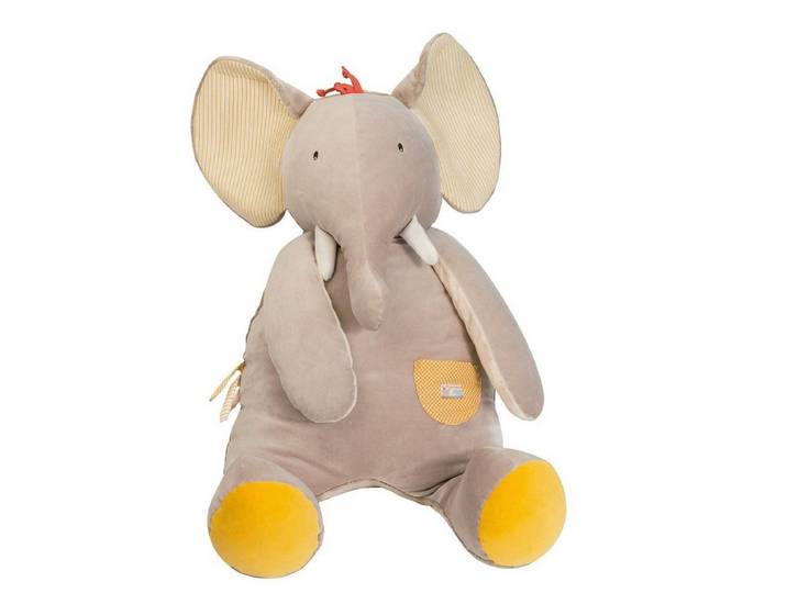 Moulin Roty Kuscheltier Plüschtier Elefant 90 cm Les Papoum grau gelb
