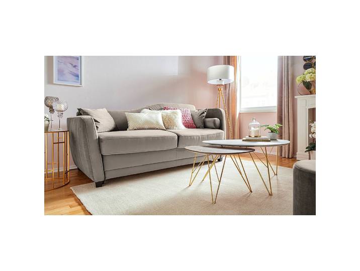 Schlafsofa Teresina mit Matratze Grau/Platin Samt 192cm Ausrichtung rechts Glamour