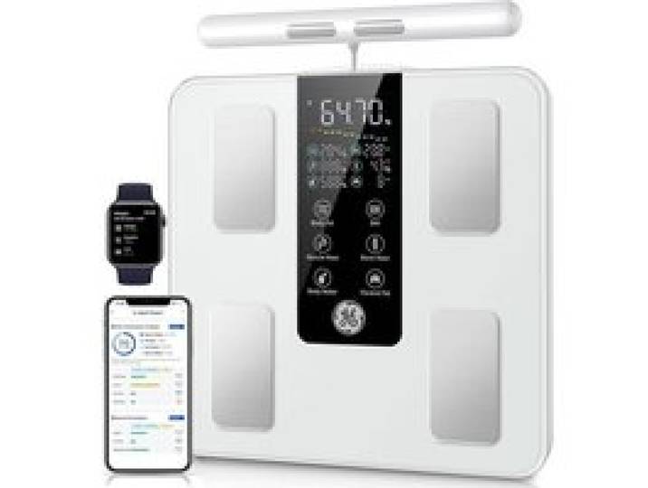 Balance Impédancemètre Connectée Blanche 50 Mesures Corporelles Affichées Capacité 180 kg Analyse du Corps