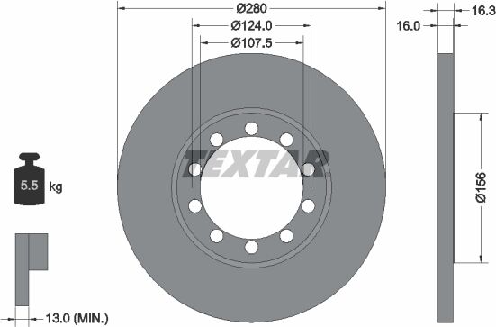 Textar Bremsscheibe Pro 92152003 280mm 16mm Für Ford