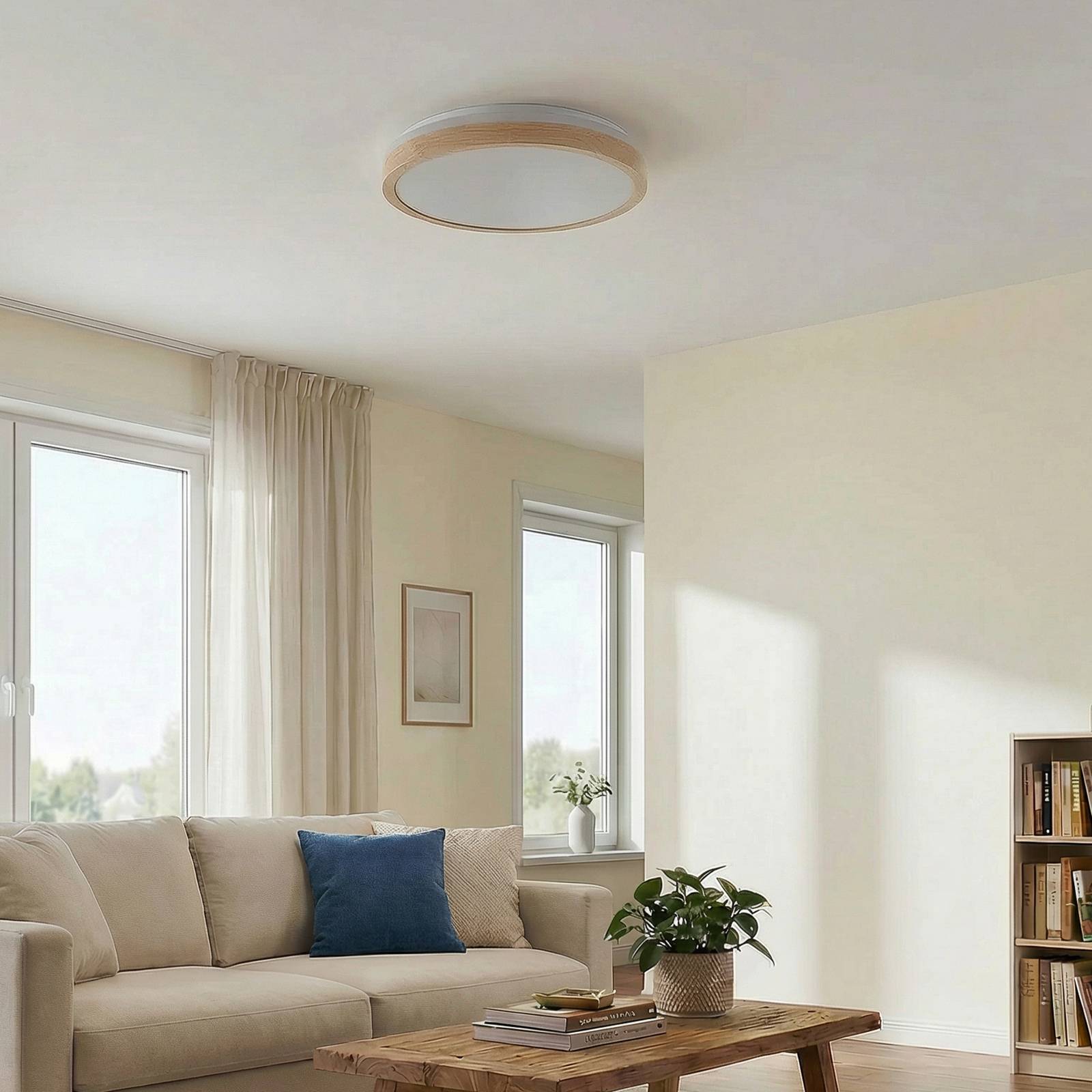 LED Deckenlampe Emiva Lindby, dimmbar, Holz hell, für Wohn- / Esszimmer, Holz, Modern, LED Deckenleuchte