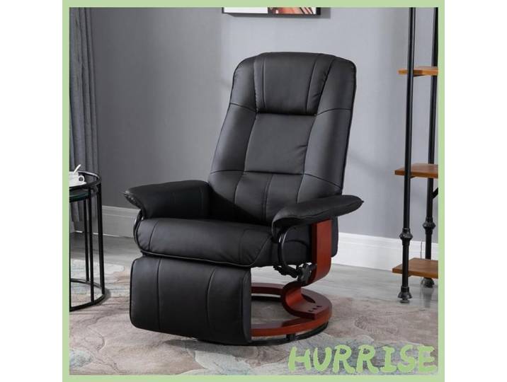 Cocosity Fauteuil Relax Inclinable Fauteuil De Salon Repose-Pieds Réglable Pivotant 360° Piètement Bois Revêtement Synthétique Noi