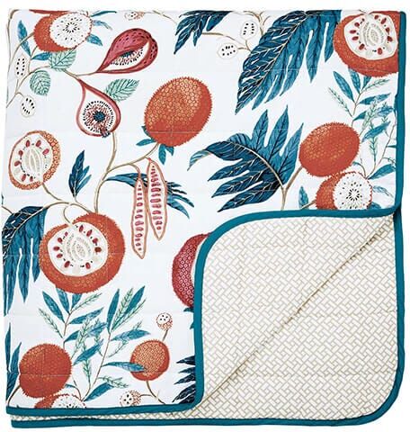 Sanderson Jackfruit Indigo & Papaya 260x265cm Quilted Throw