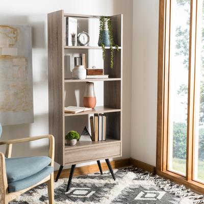 SAFAVIEH Terrence 25.2-Inch Oak Bookshelf, Light Brown and Black - 25.2' x 11.8' x 63'