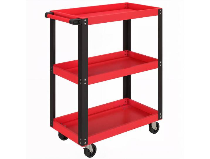 Homcom Werkstattwagen mit 3 Etagen Werkzeugwagen Transportwagen mit Griff, Rot, Metall, 35x82.5x70.5 cm, Freizeit & Co, Heimwerken