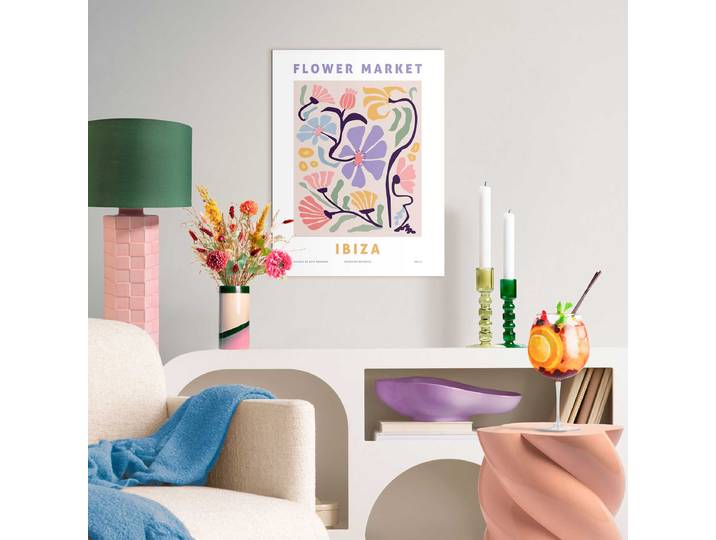 Gerahmtes Bild Flower Market MDF Mitteldichte Holfaserplatte Multicolor 30 x 40 x 1cm