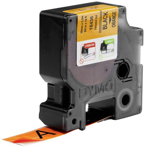 DYMO IND RHINO 18436 Vinyl Bandfarbe: Orange Schriftfarbe:Schwarz 19mm 5.5m